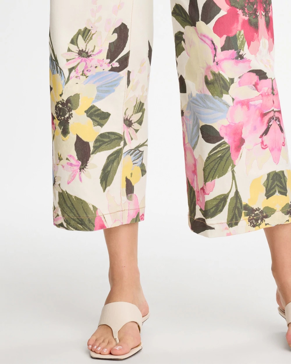 Printed Pull-On Wide Crop Jeans