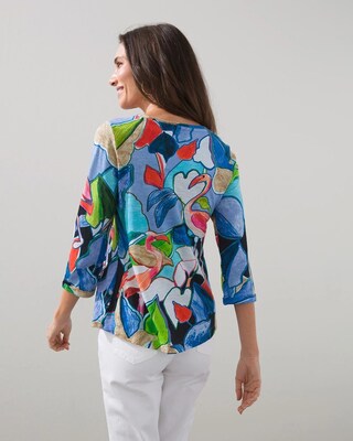 3/4 Sleeve Tropical Print Slub Tee