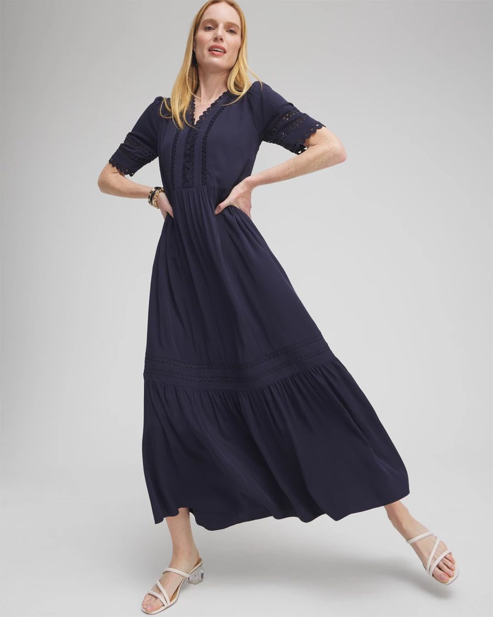 Silk Blend Ric Rac Trim Dress