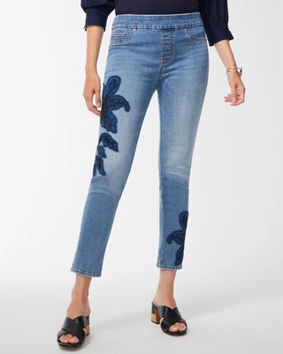 Floral Applique Pull-On Ankle Jeggings