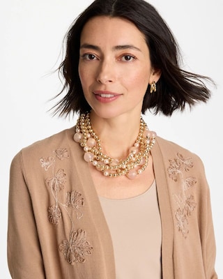 Gold Pink Chunky Beaded Necklace click to view larger image.