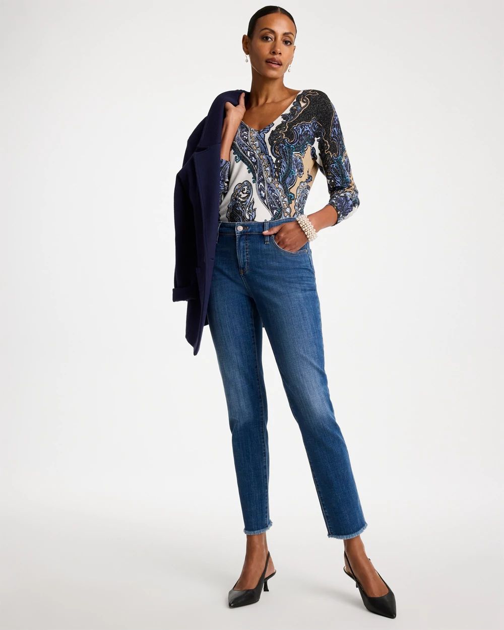 Girlfriend Slim Frayed Ankle Jeans