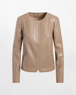 Faux Leather Knit Detail Jacket