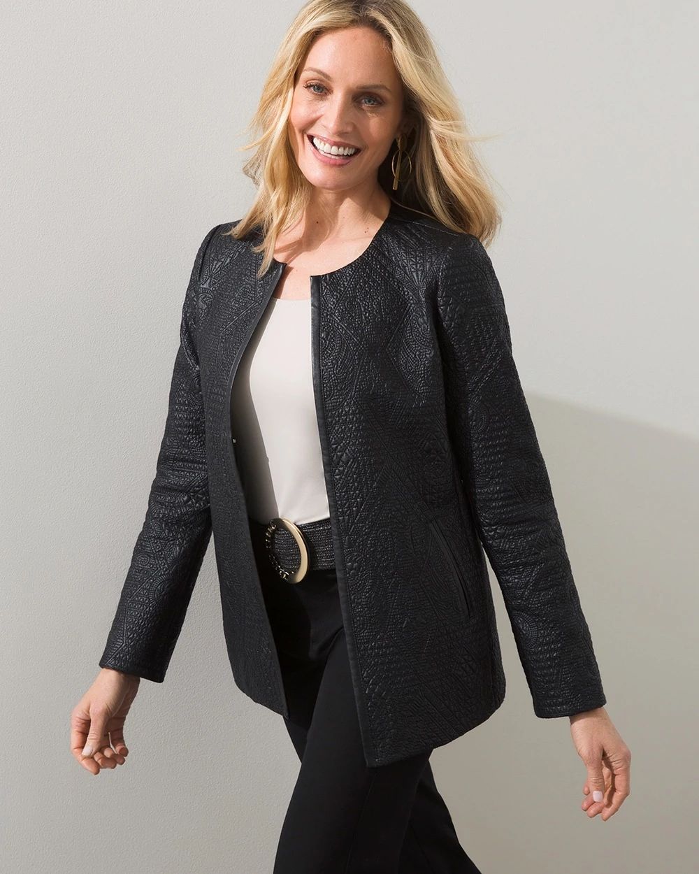 Faux Leather Embossed Boyfriend Jacket