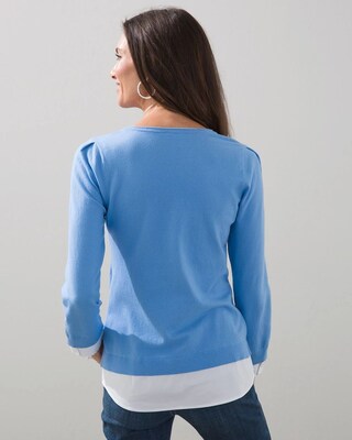 Woven Shirt Detail Knit Sweater