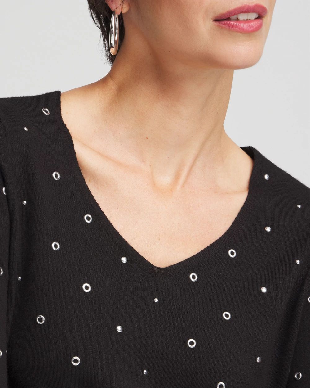 Studded V-neck Pullover Sweater
