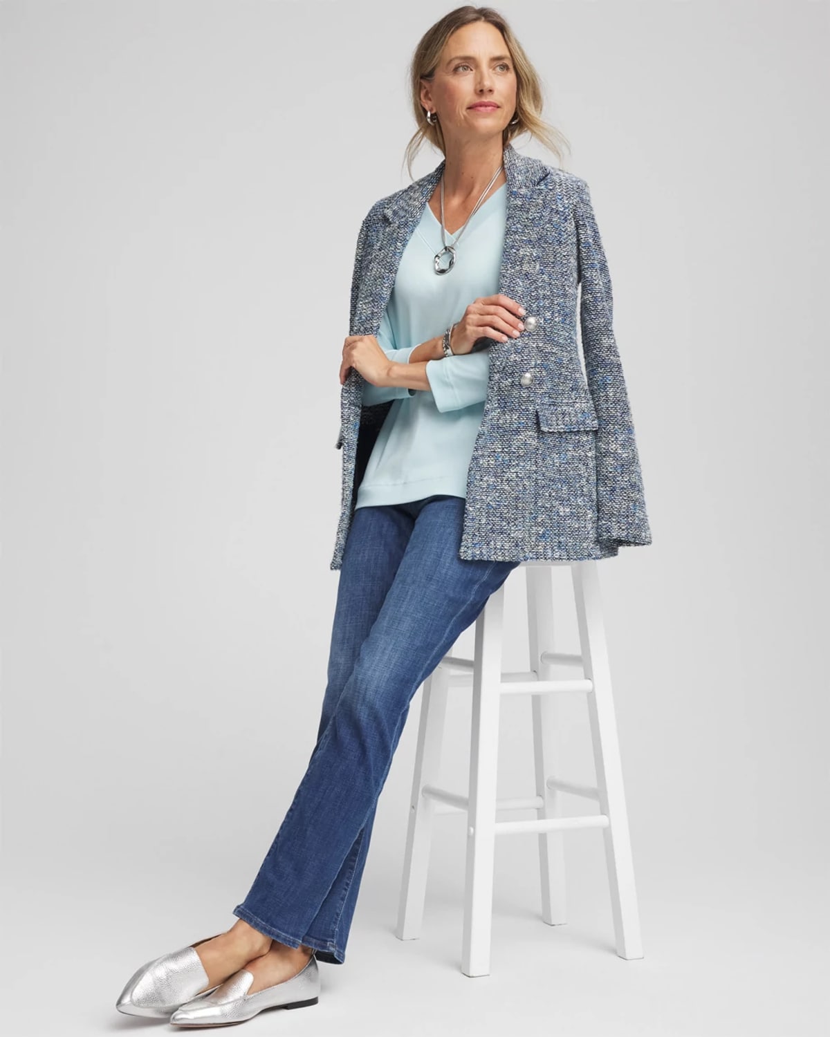 Chico's Pima Cotton 3/4 Sleeve Tee In Blue Menthe