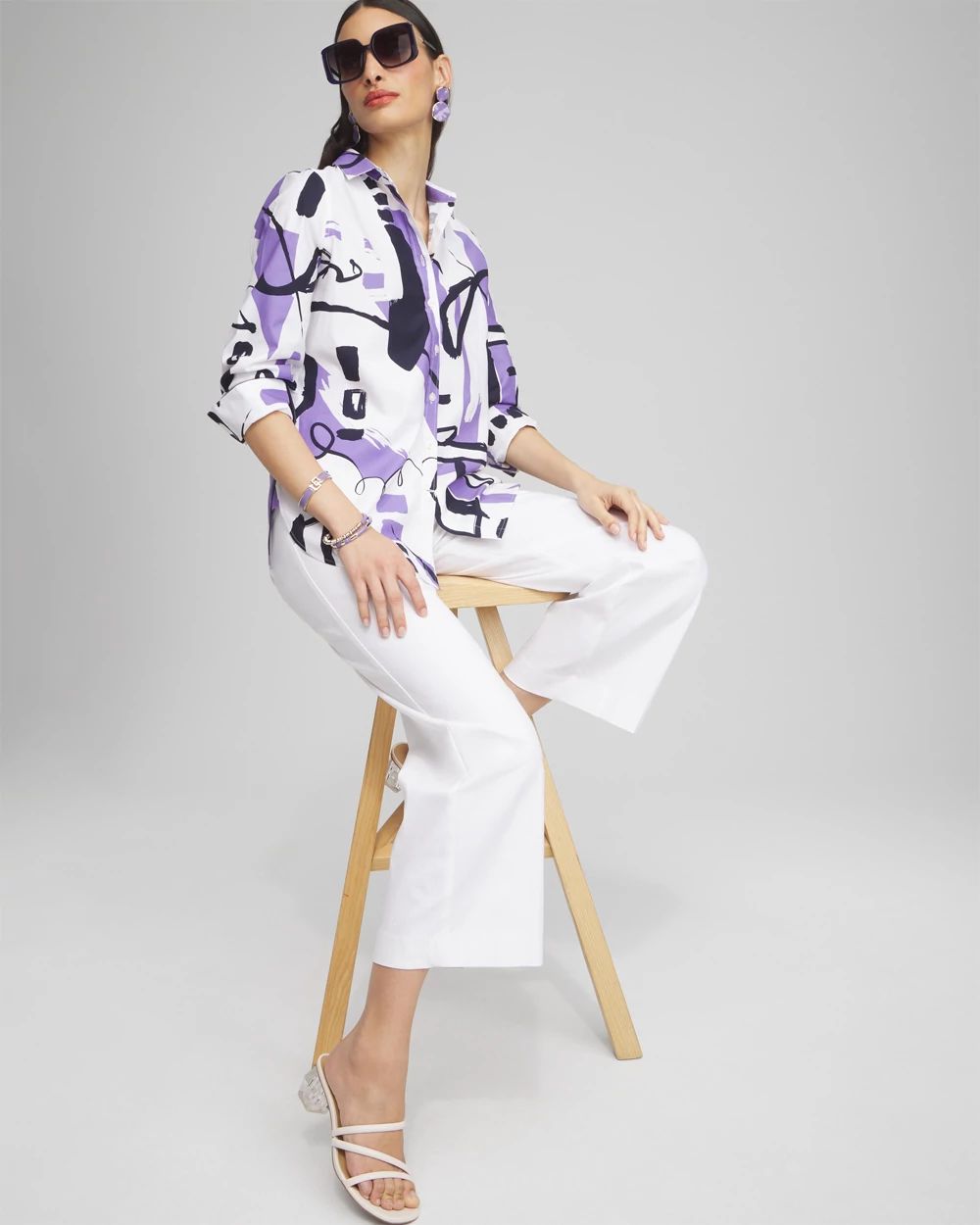 No Iron™ Stretch Abstract Print 3/4 Sleeve Shirt