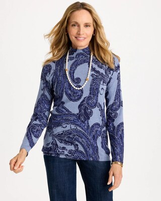 Printed Ella Button Mockneck Sweater