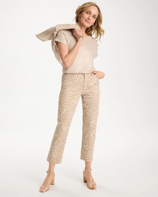 Animal Print Girlfriend Slim Cropped Jeans click to view larger image.
