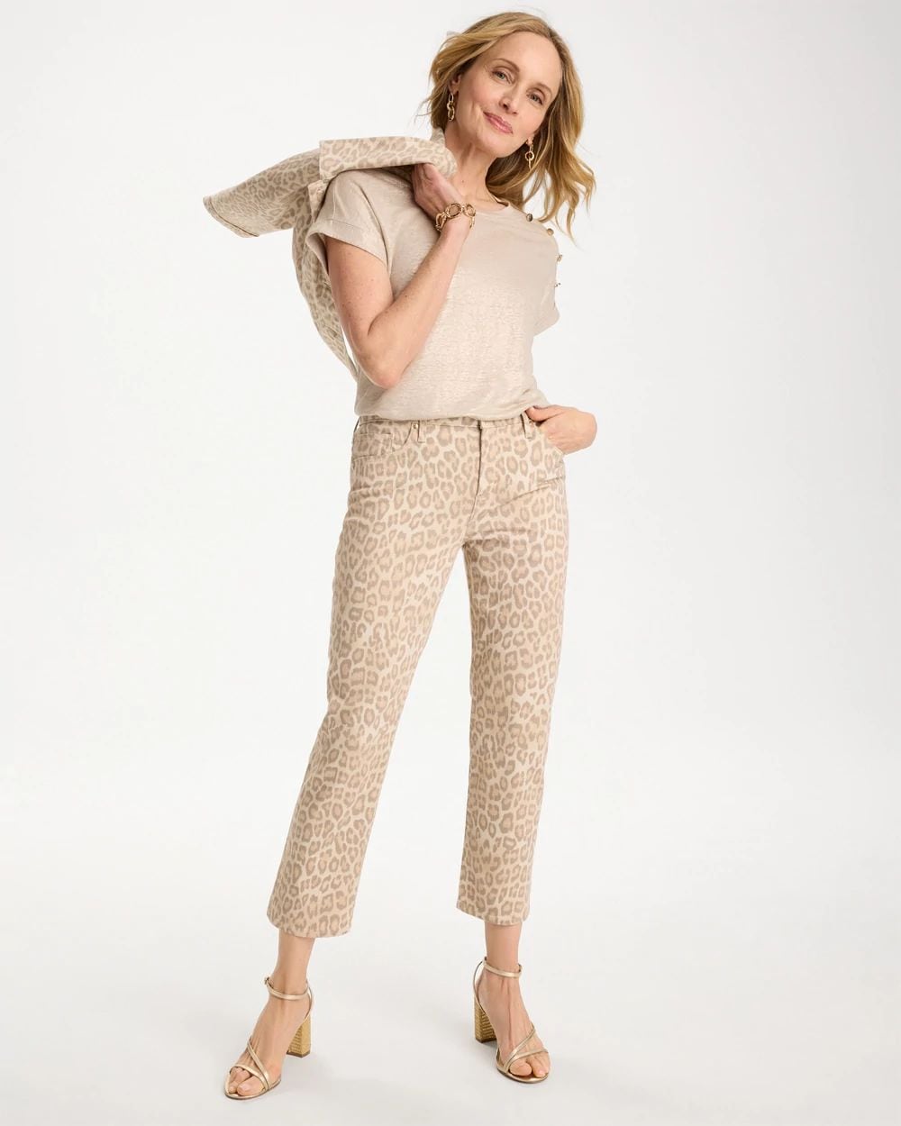 Animal Print Girlfriend Slim Cropped Jeans