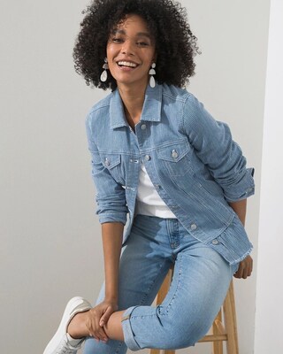 Stripe Soft Peplum Denim Jacket