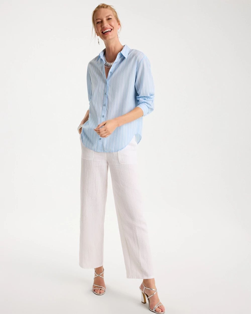 Cotton Voile Collared Striped Shirt