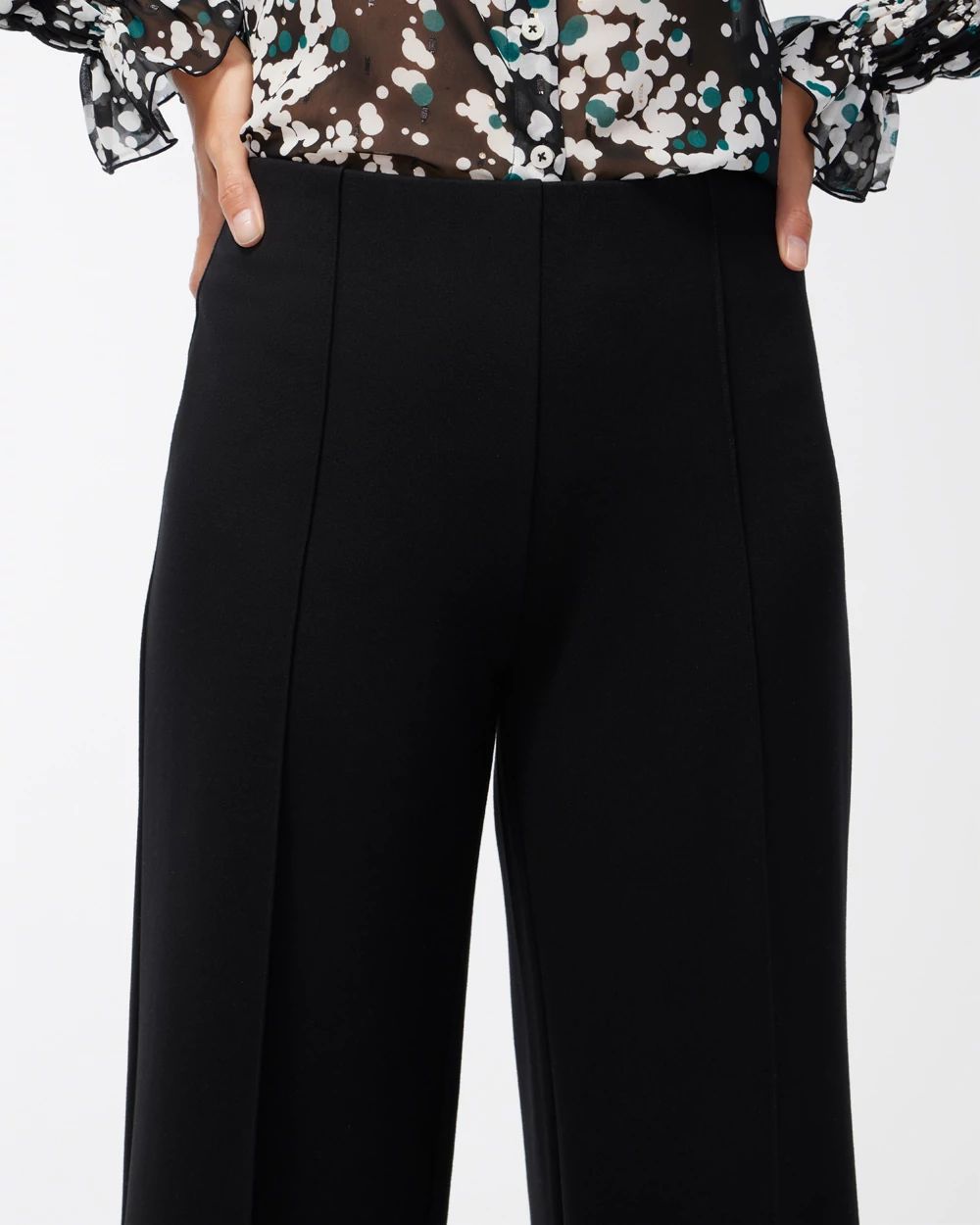 Ponte Pintuck Wide Leg Ankle Pants