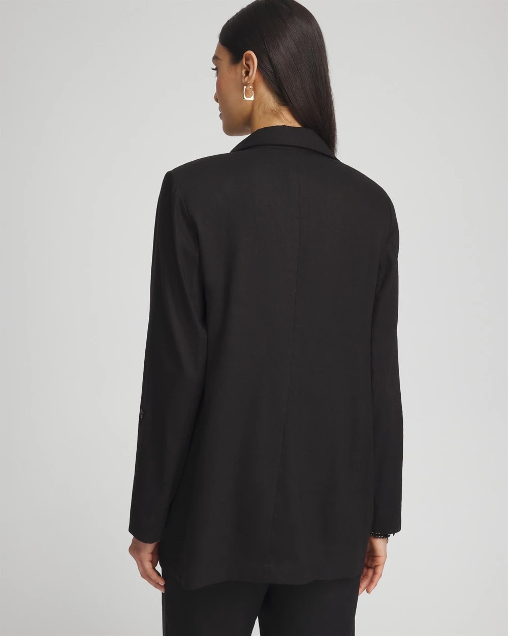 Linen Blend Stretch Roll Tab Blazer