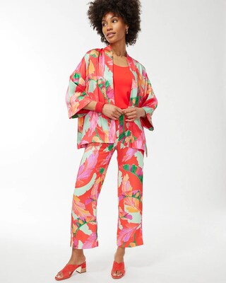 Foliage Print Short Kimono
