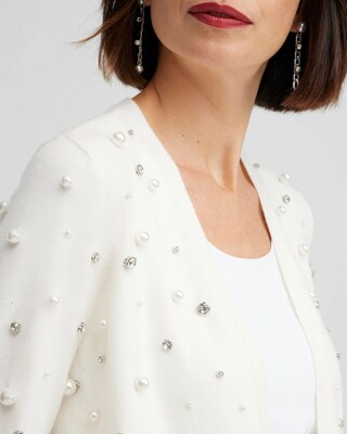 Faux Pearl & Rhinestone Cardigan Sweater