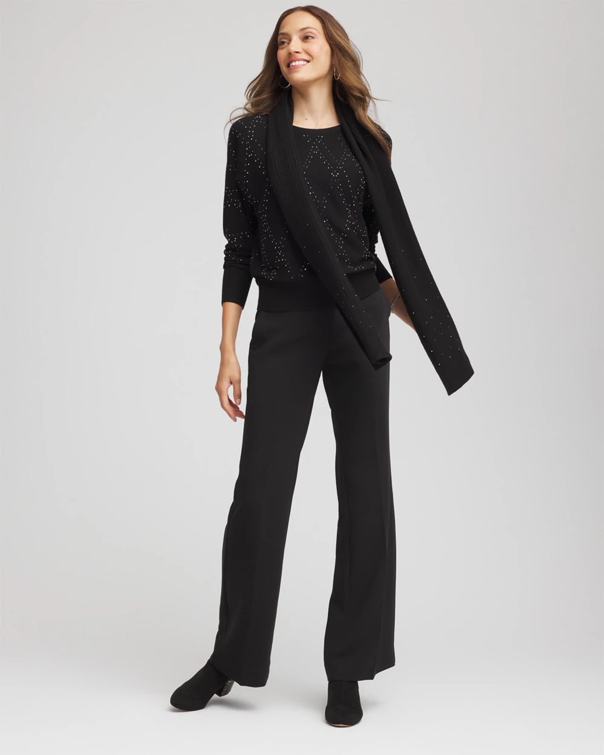 Chico's Ella Embellished Dolman Pullover Sweater In Black In Black