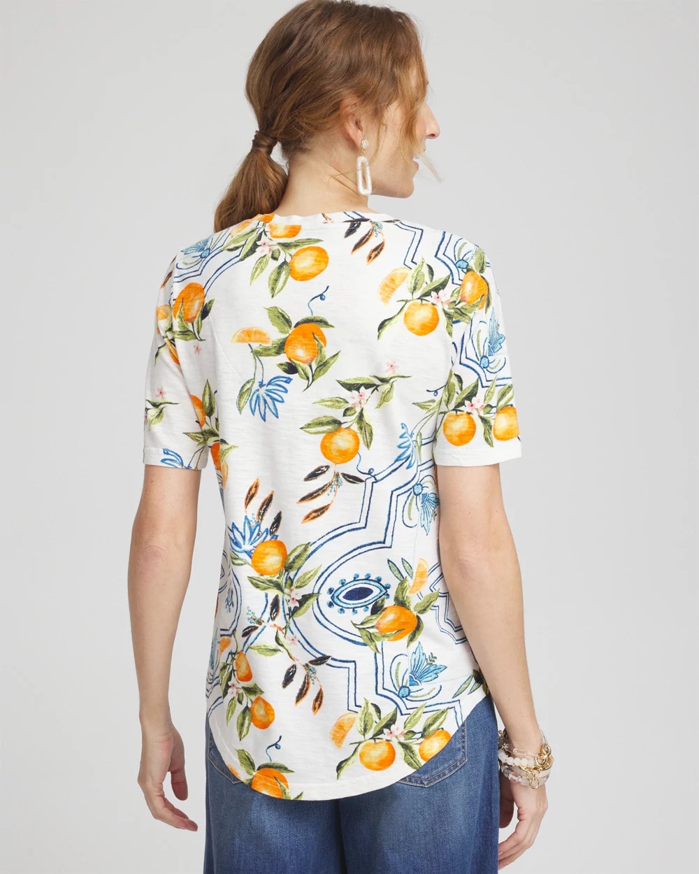 Tropical Print Notch Neck Tee