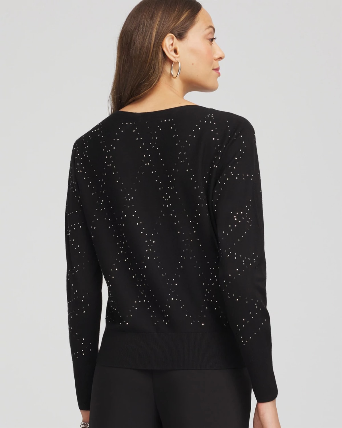 Chico's Ella Embellished Dolman Pullover Sweater In Black In Black