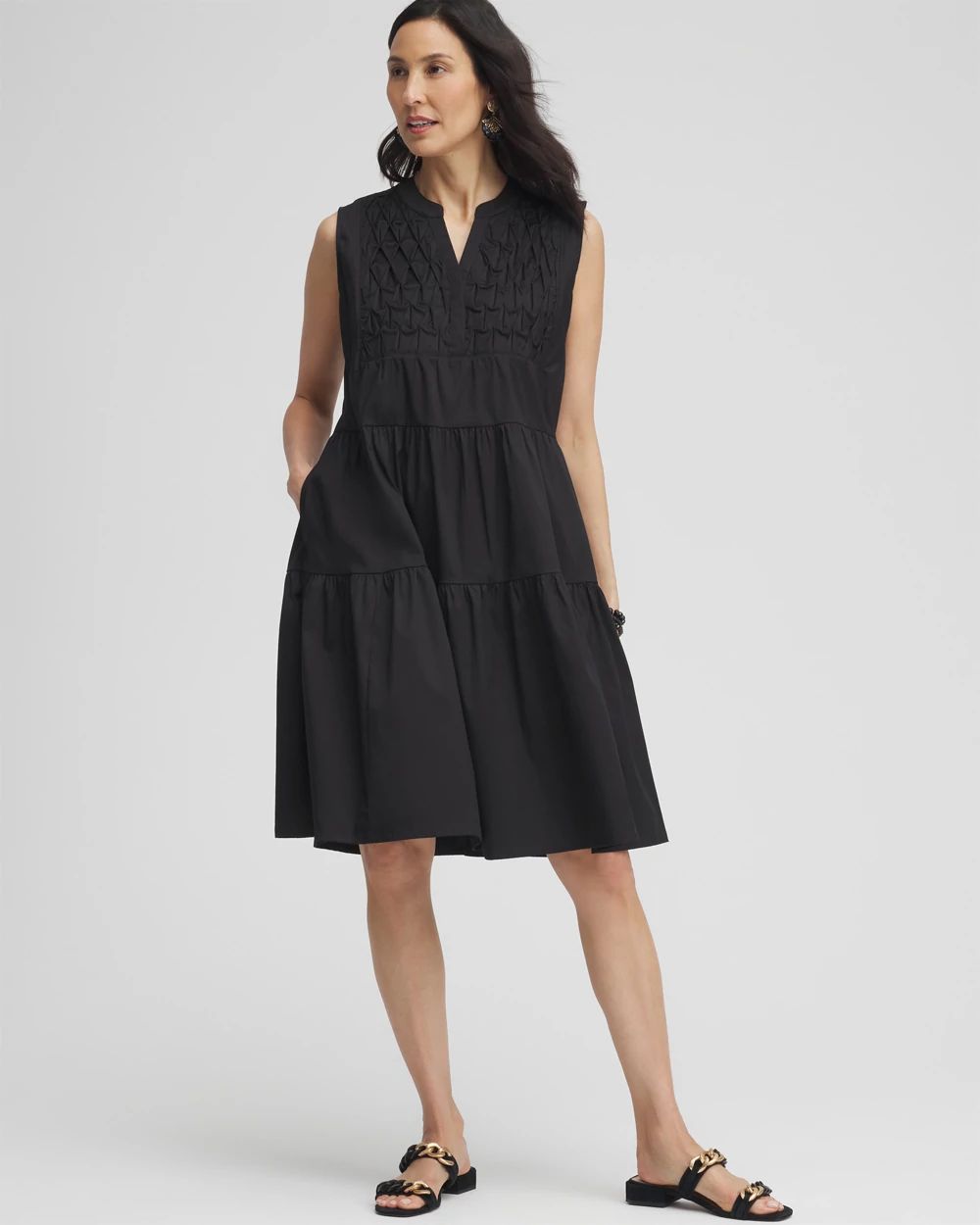 Poplin Smocked Midi Dress click to view larger image.