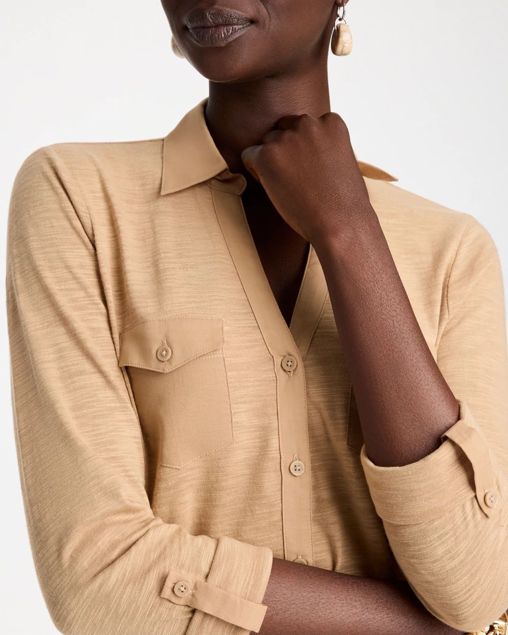 Button-Front Collared Henley Top click to view larger image.