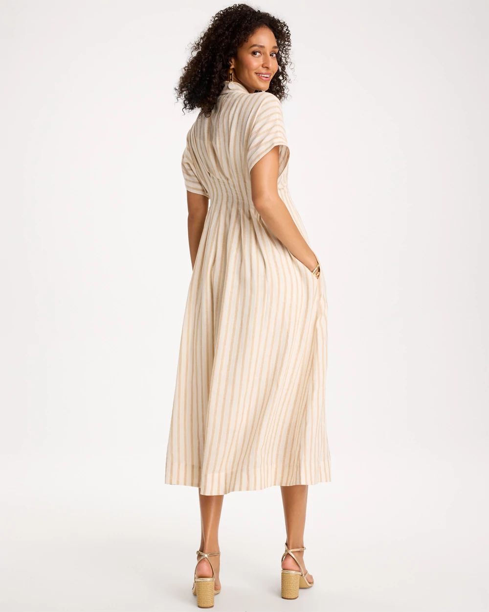 Petite Linen-Blend Metallic Striped Dress click to view larger image.