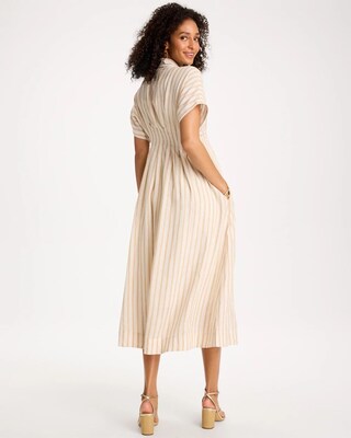 Petite Linen-Blend Metallic Striped Dress click to view larger image.