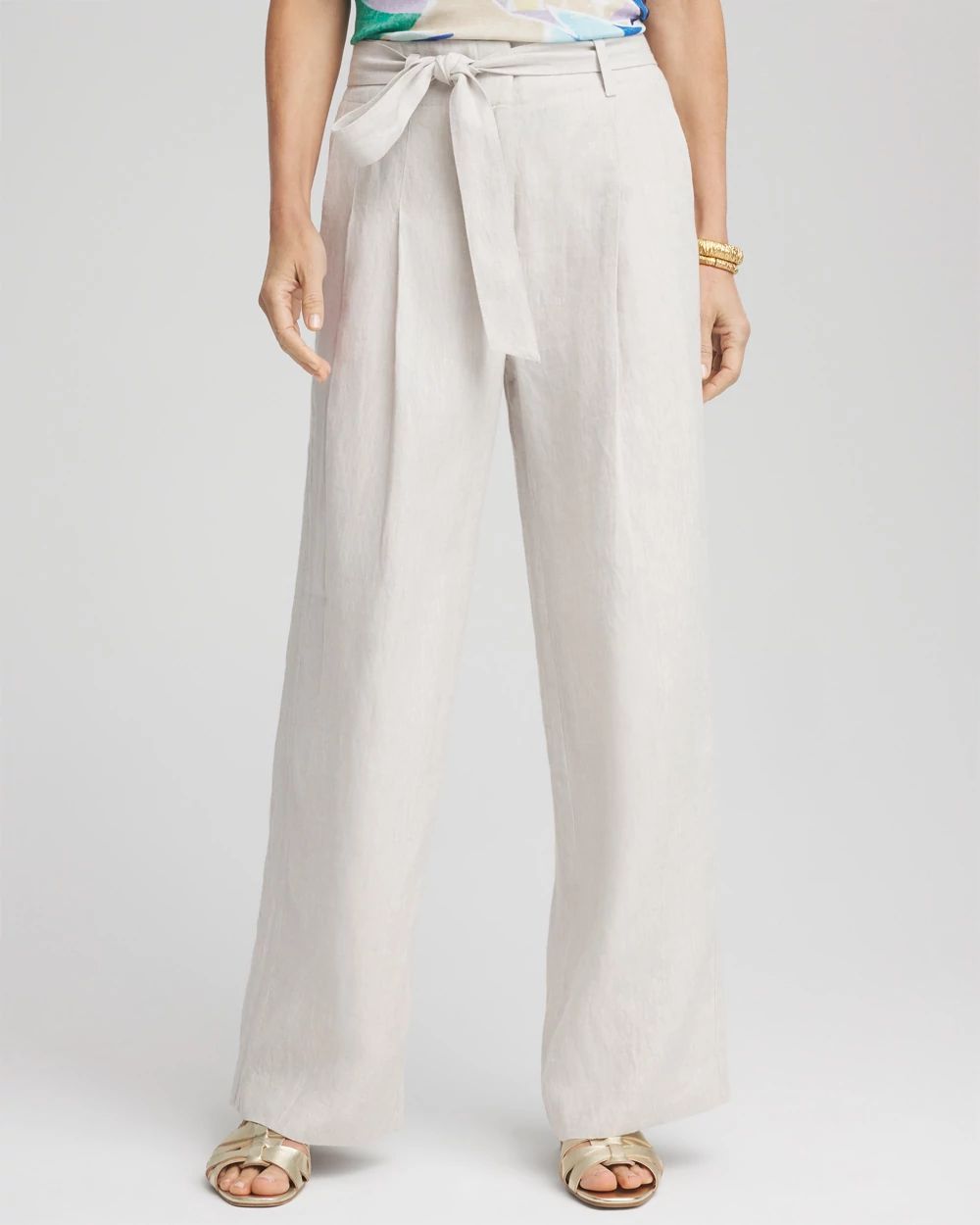 Petite Hollywood Waist Belted Linen Pants