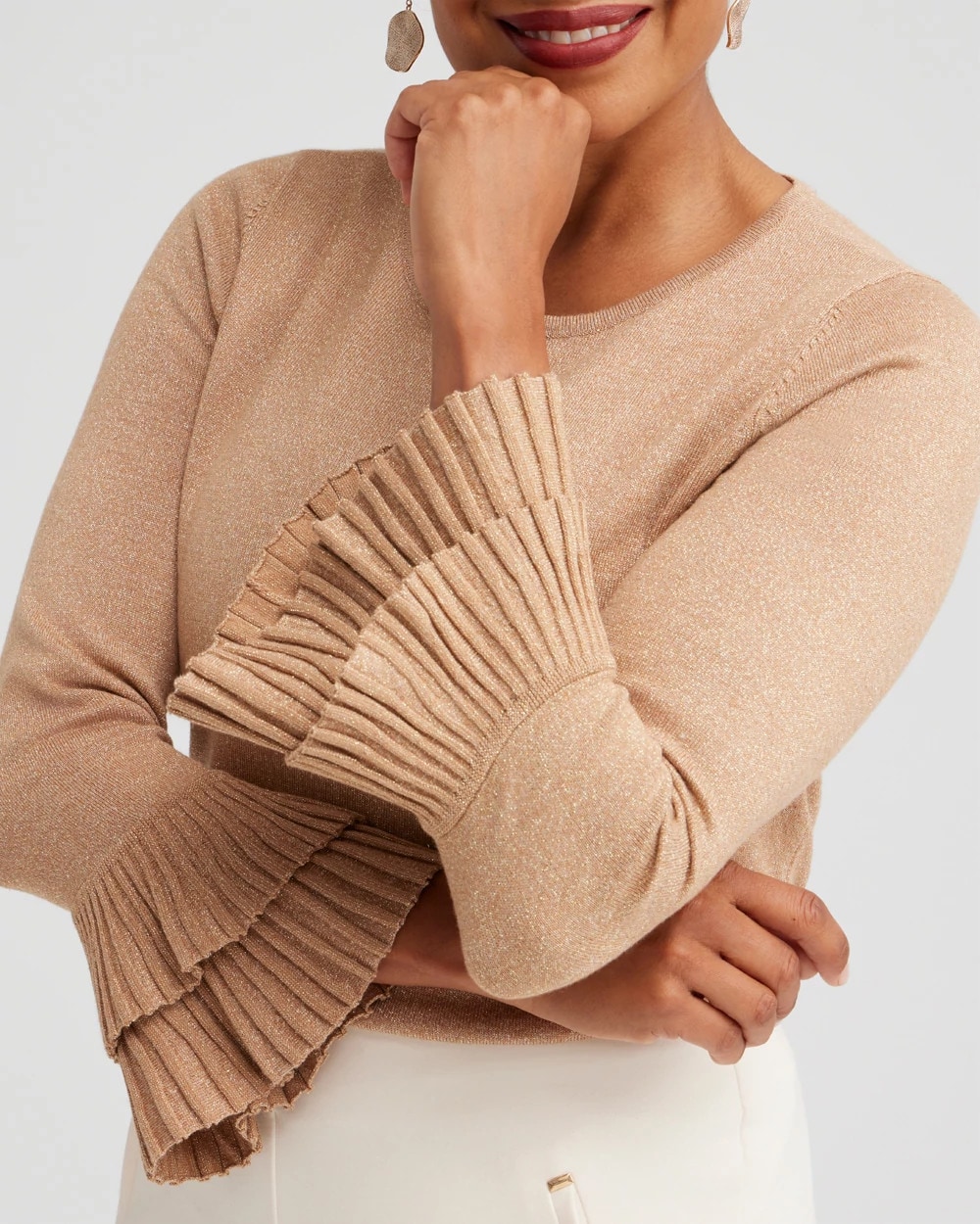 Lurex Pleat Sleeve Pullover Sweater