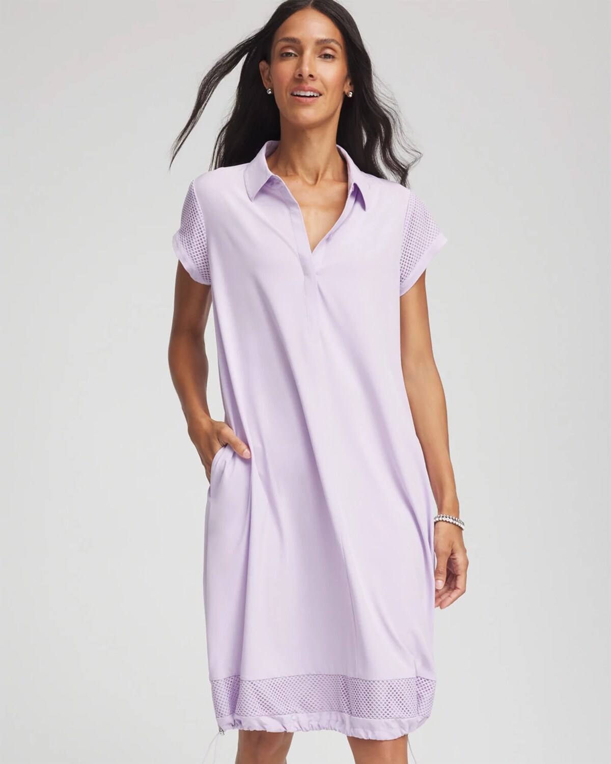 Chico's Mesh-trim Bungee Dress In Purple
