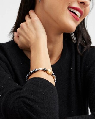 Faux Pearl & Gold Tone Stretch Bracelet