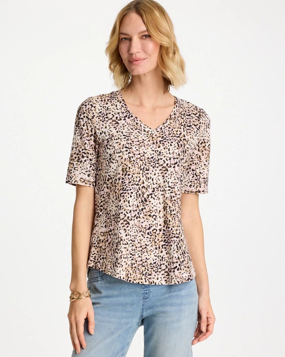 Printed Cotton Slub V-Neck Tee
