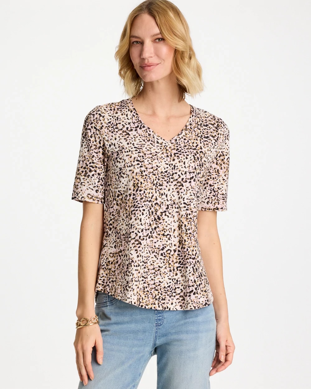 Printed Cotton Slub V-Neck Tee, photo 1 of 6