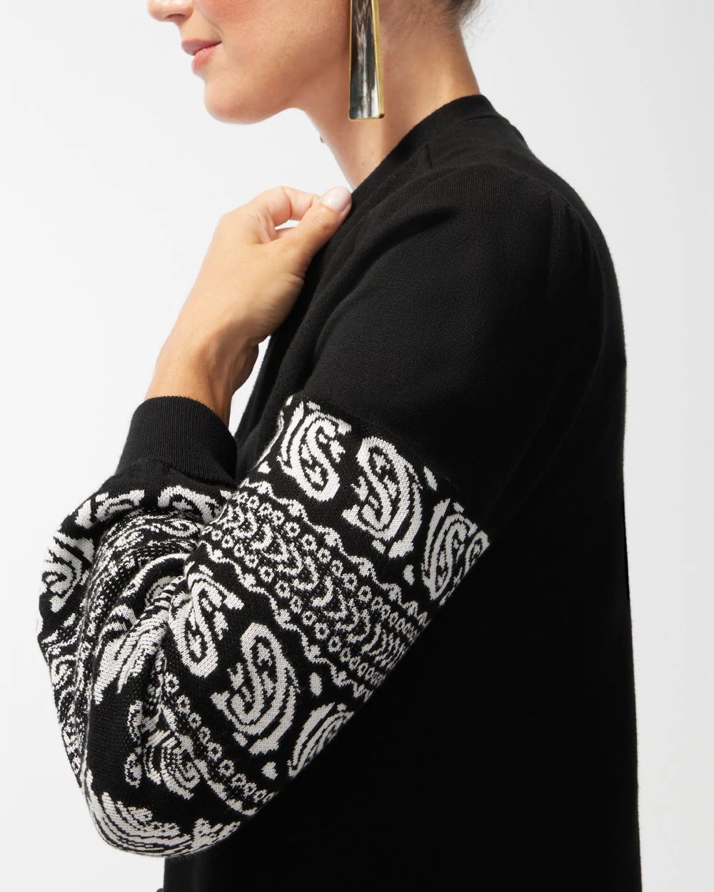 Spun Rayon Jacquard Sleeve Cardigan
