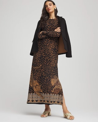 Cheetah-Print Boatneck Column Dress click to view larger image.