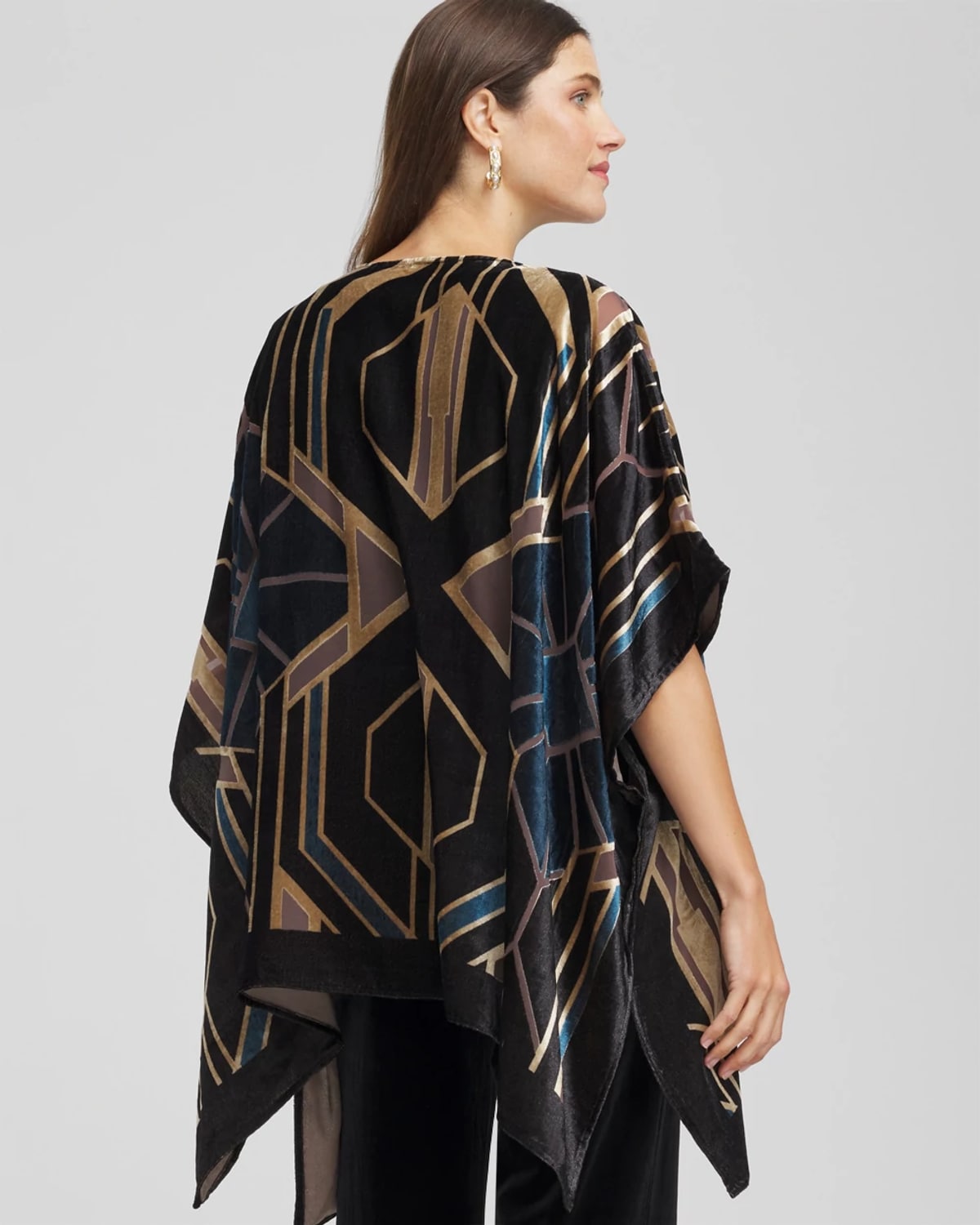 Chico's Travelers Art Deco Burnout Velvet Poncho In Black