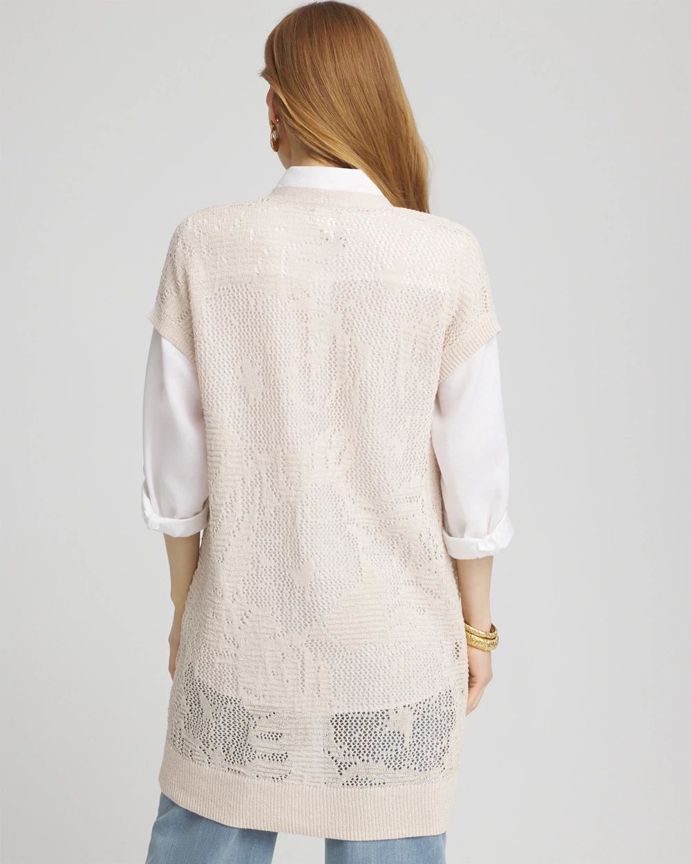 Pointelle Open-Front Cardigan