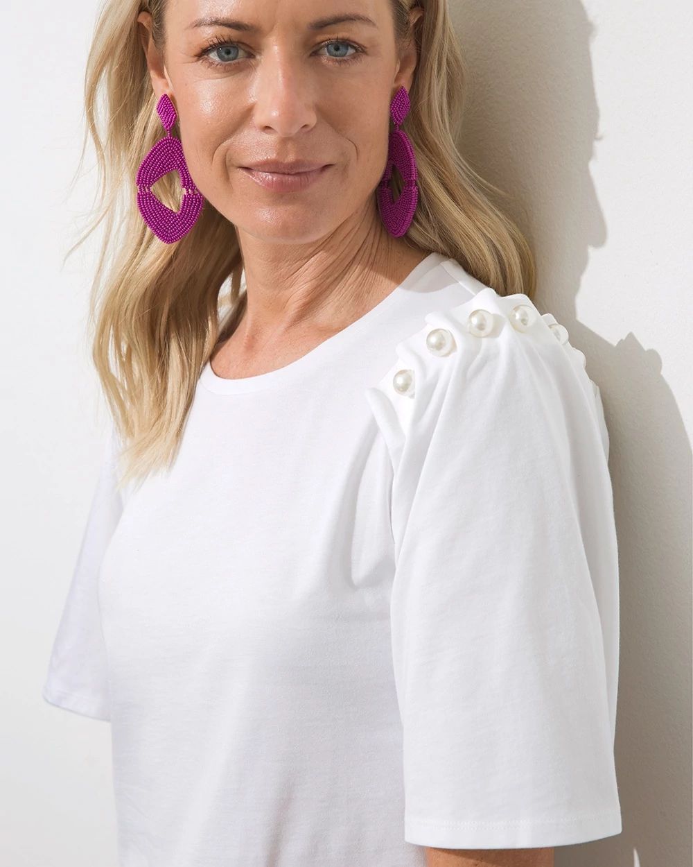 Pima Faux Pearl Pleat Sleeve Tee