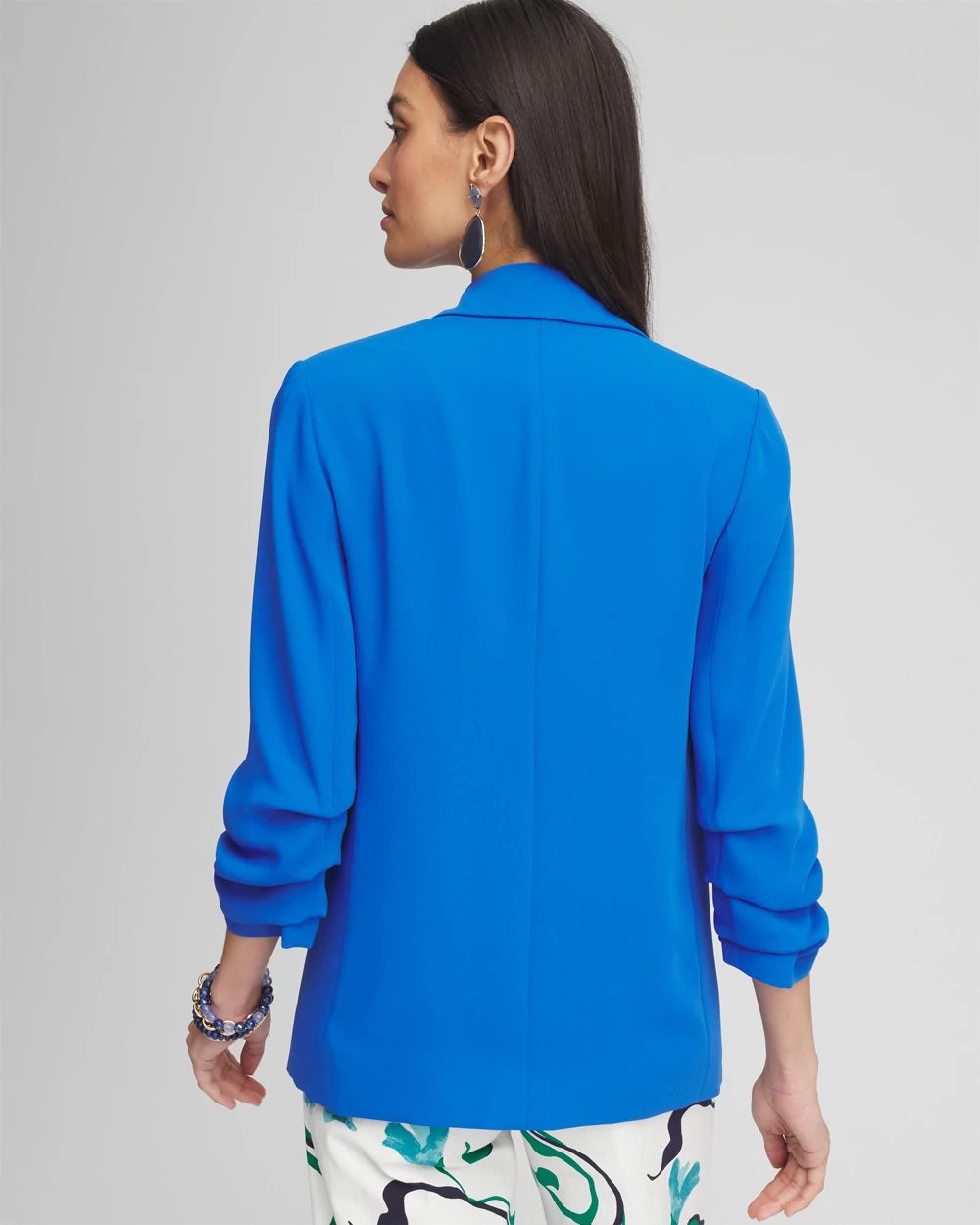 Notched-Lapel Ruched Sleeve Blazer