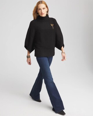 Mock Neck Dolman Sleeve Sweater Poncho click to view larger image.