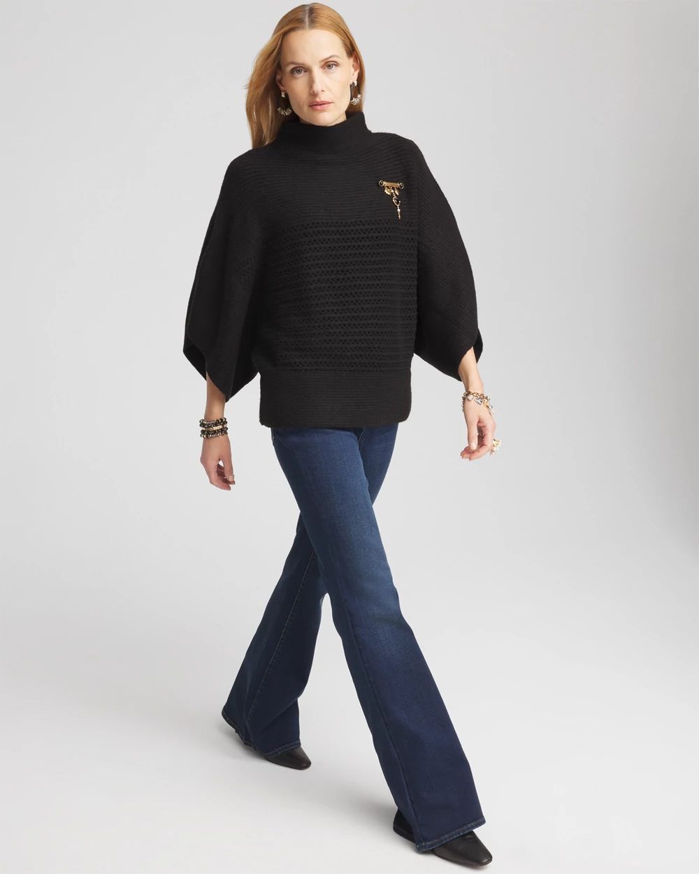 Mock Neck Dolman Sleeve Sweater Poncho