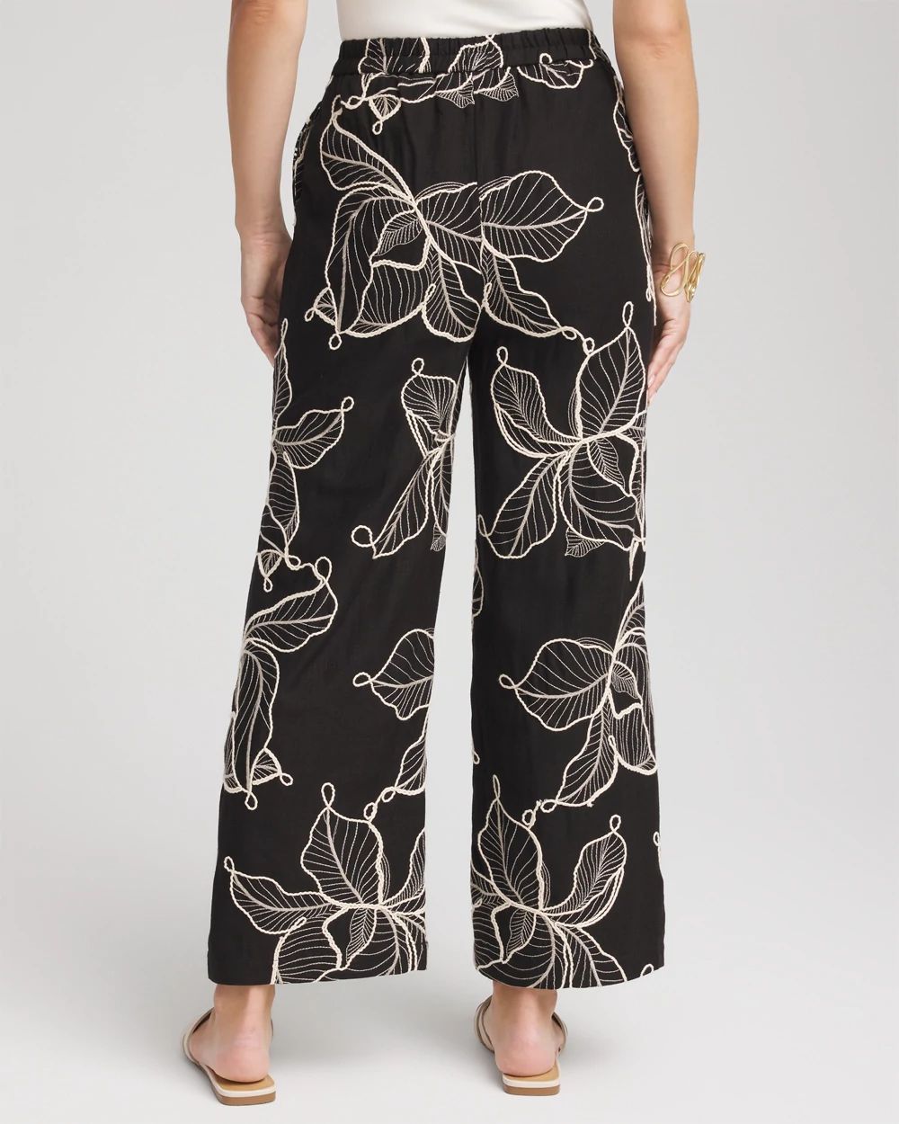 Petite Embroidered Wide-Leg Cropped Pants