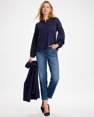 Zebra Animal Jacquard Popover Blouse click to view larger image.