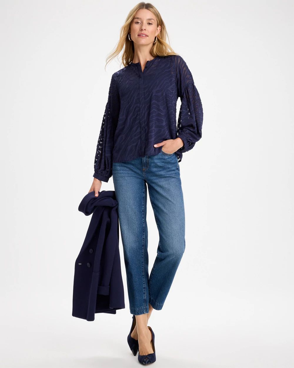 Zebra Animal Jacquard Popover Blouse click to view larger image.