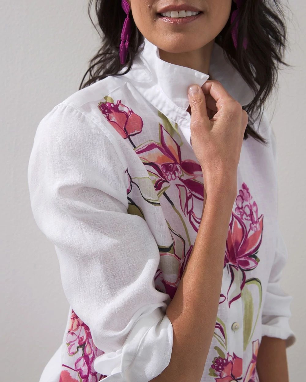 No-Iron Linen Floral Tunic