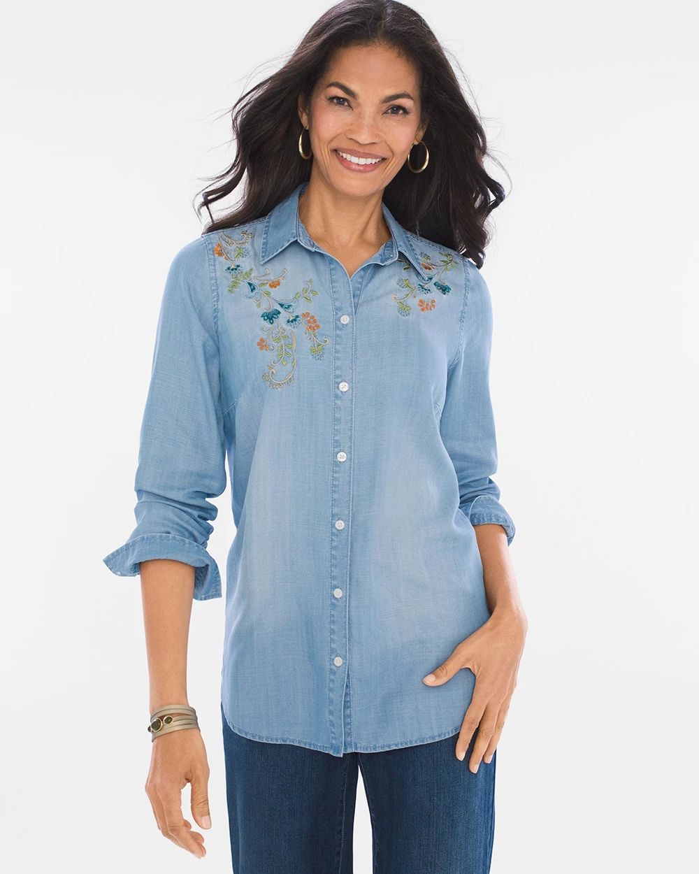 Floral Embroidered Denim Shirt
