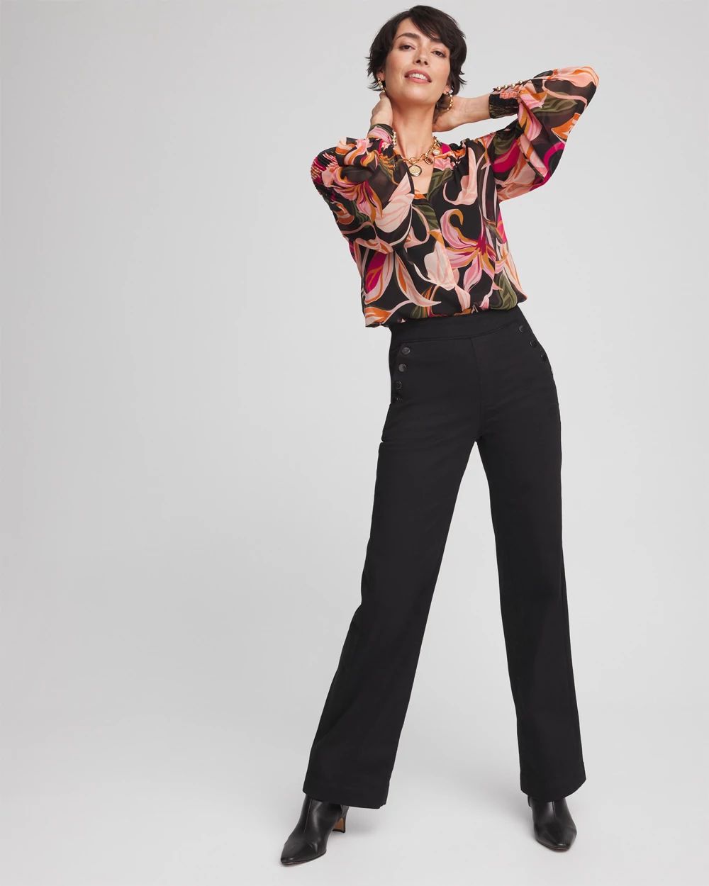 Petite Pull-On Wide Leg Ankle Jeans