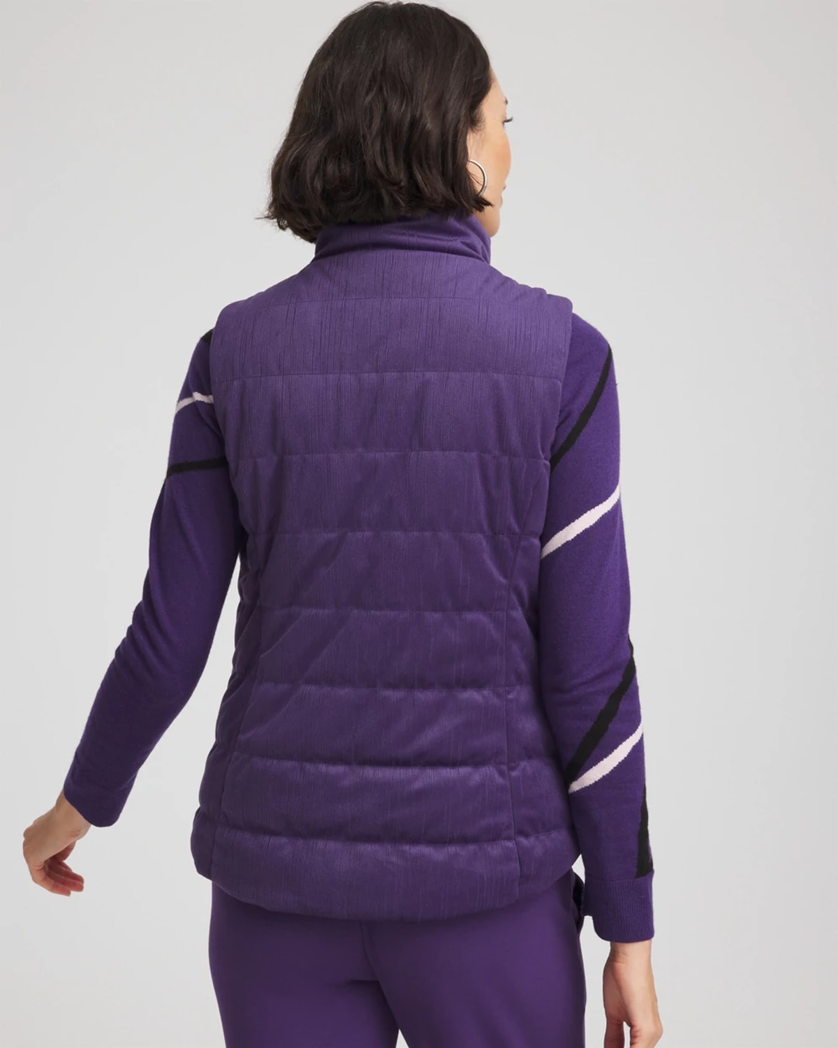 Chico's Reversible Velvet Puffer Vest In Purple Elixir