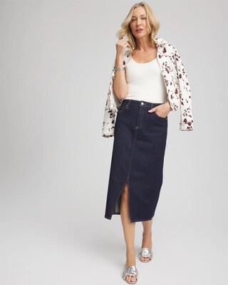 High-Rise Straight Stretch-Denim Skirt click to view larger image.